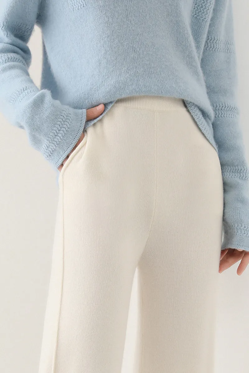 100 Merino Wool Knit Wide Leg Lounge Pants with Side Slit