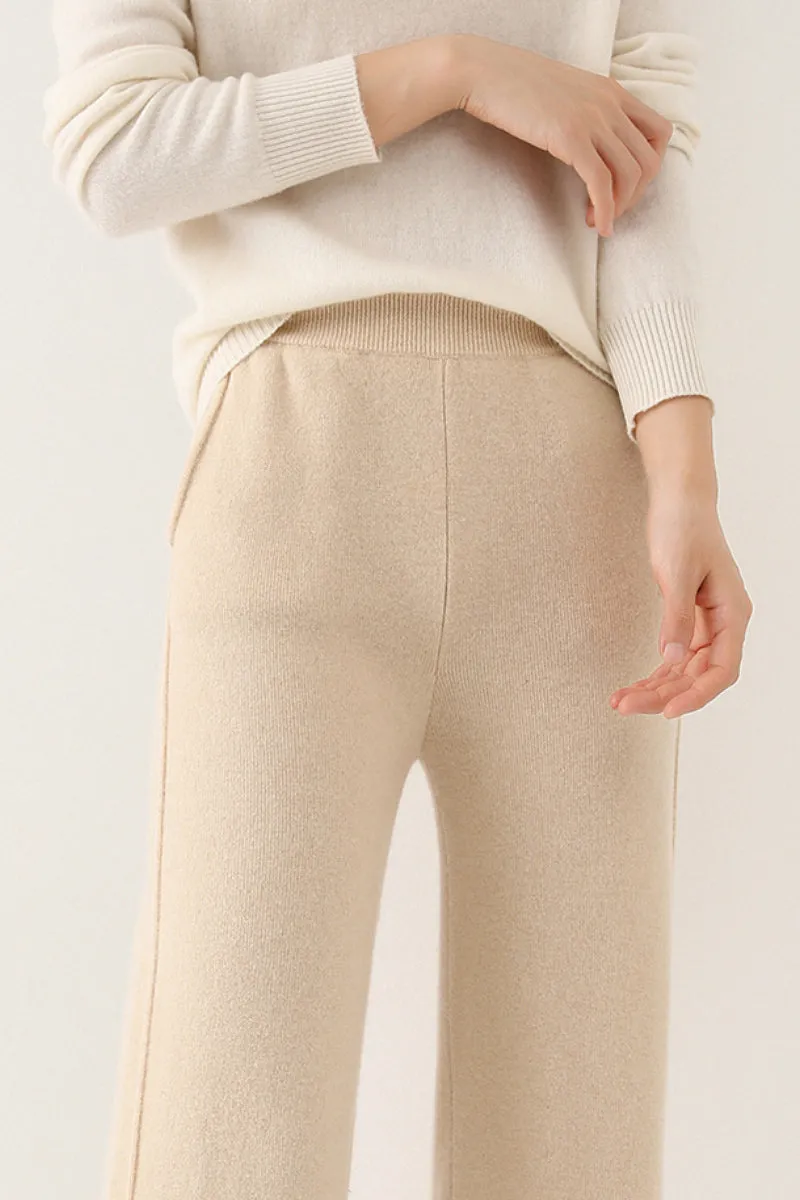 100 Merino Wool Knit Wide Leg Lounge Pants with Side Slit
