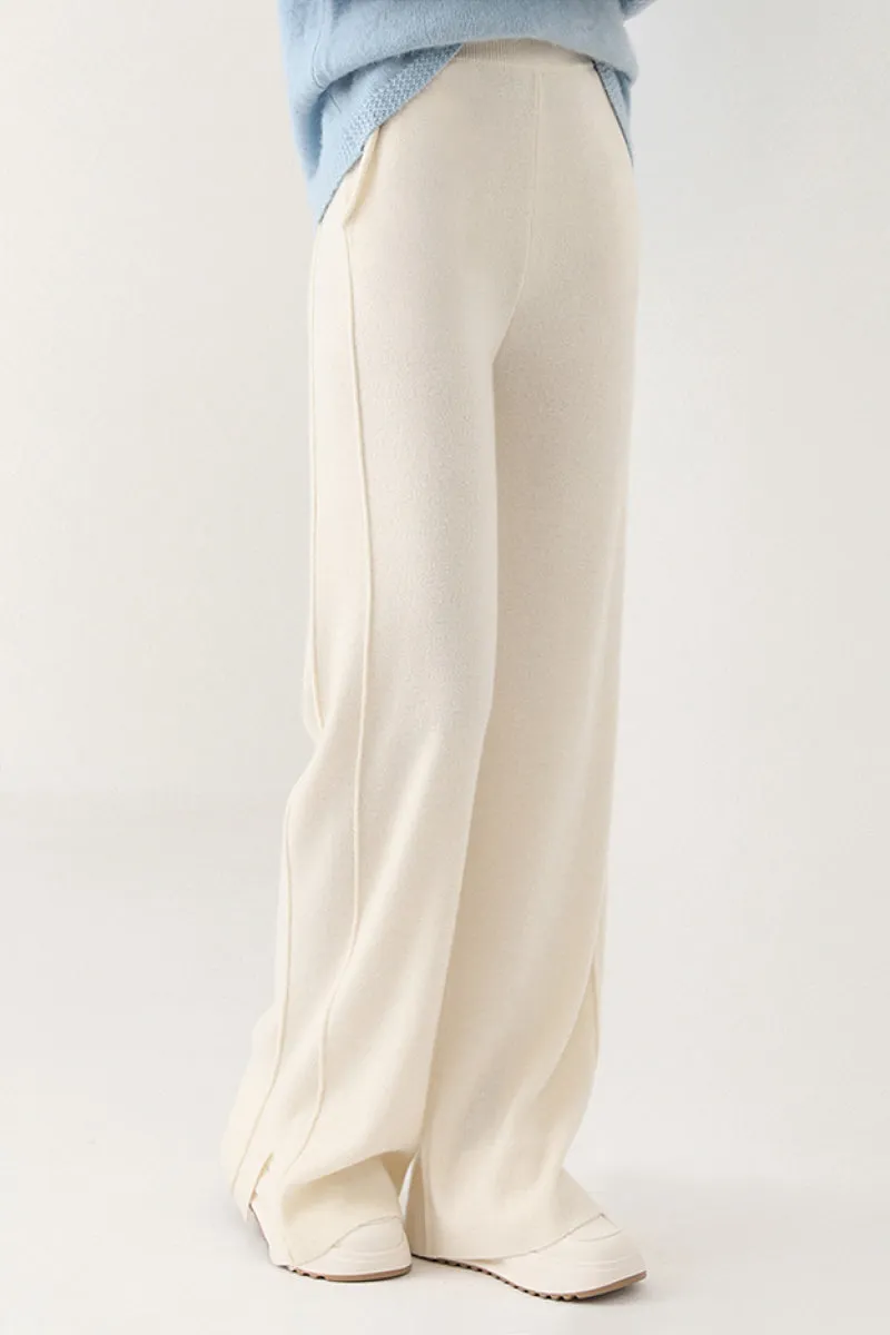 100 Merino Wool Knit Wide Leg Lounge Pants with Side Slit