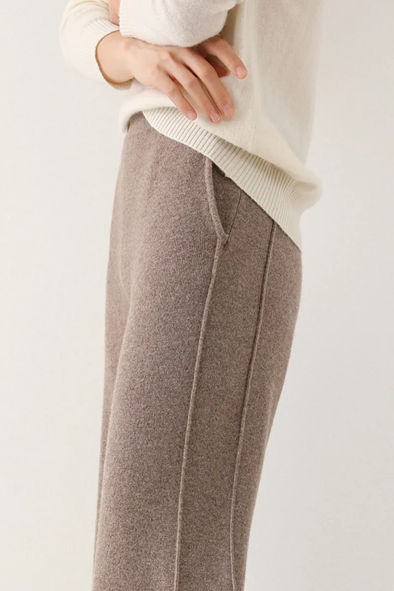 100 Merino Wool Knit Wide Leg Lounge Pants with Side Slit