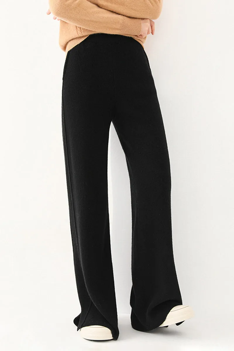 100 Merino Wool Knit Wide Leg Lounge Pants with Side Slit