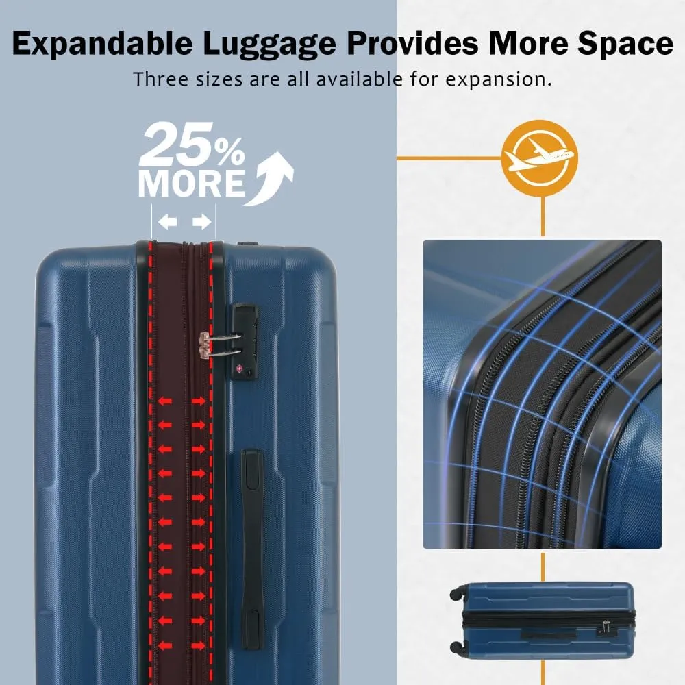 2 Piece Luggage Sets - Lightweight Expandable Carry on Luggage with Spinner Wheels and TSA Lock, Durable ABS Suitcase (20"   24")(Blue)