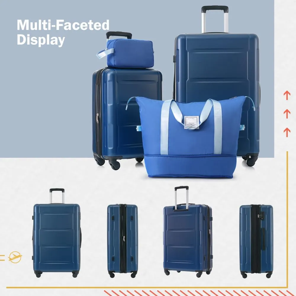 2 Piece Luggage Sets - Lightweight Expandable Carry on Luggage with Spinner Wheels and TSA Lock, Durable ABS Suitcase (20"   24")(Blue)