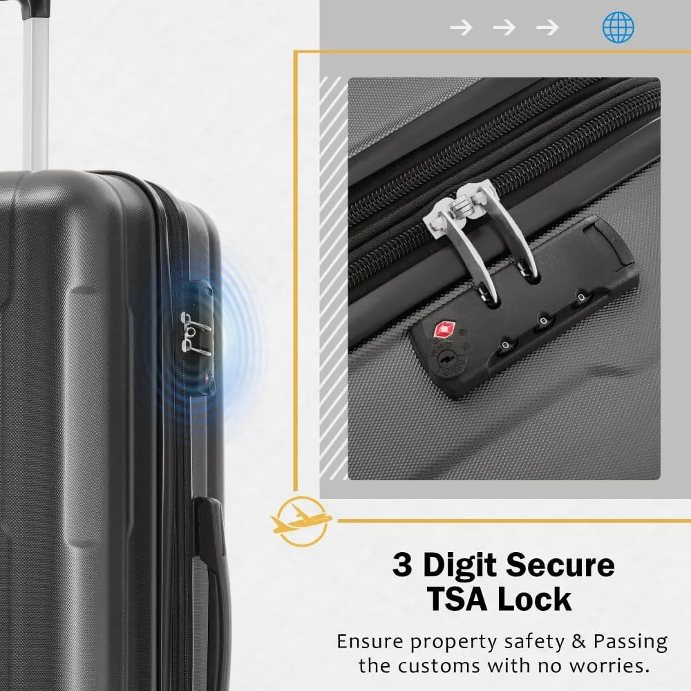 2 Piece Luggage Sets - Lightweight Expandable Carry on Luggage with Spinner Wheels and TSA Lock, Durable ABS Suitcase (20"   24")(Dark Gray)