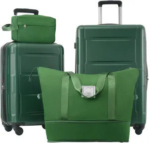 2 Piece Luggage Sets - Lightweight Expandable Carry on Luggage with Spinner Wheels and TSA Lock, Durable ABS Suitcase (20"   24")(Green)
