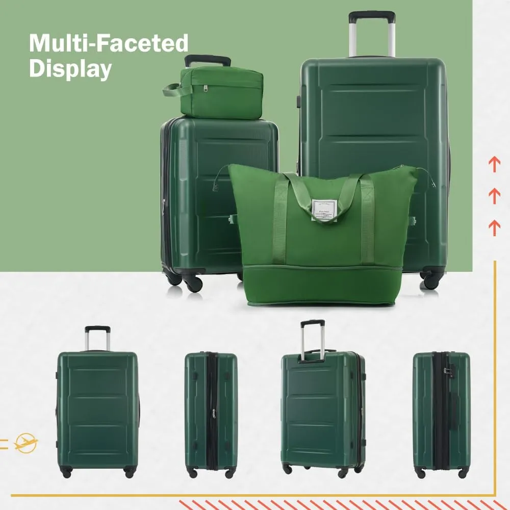 2 Piece Luggage Sets - Lightweight Expandable Carry on Luggage with Spinner Wheels and TSA Lock, Durable ABS Suitcase (20"   24")(Green)
