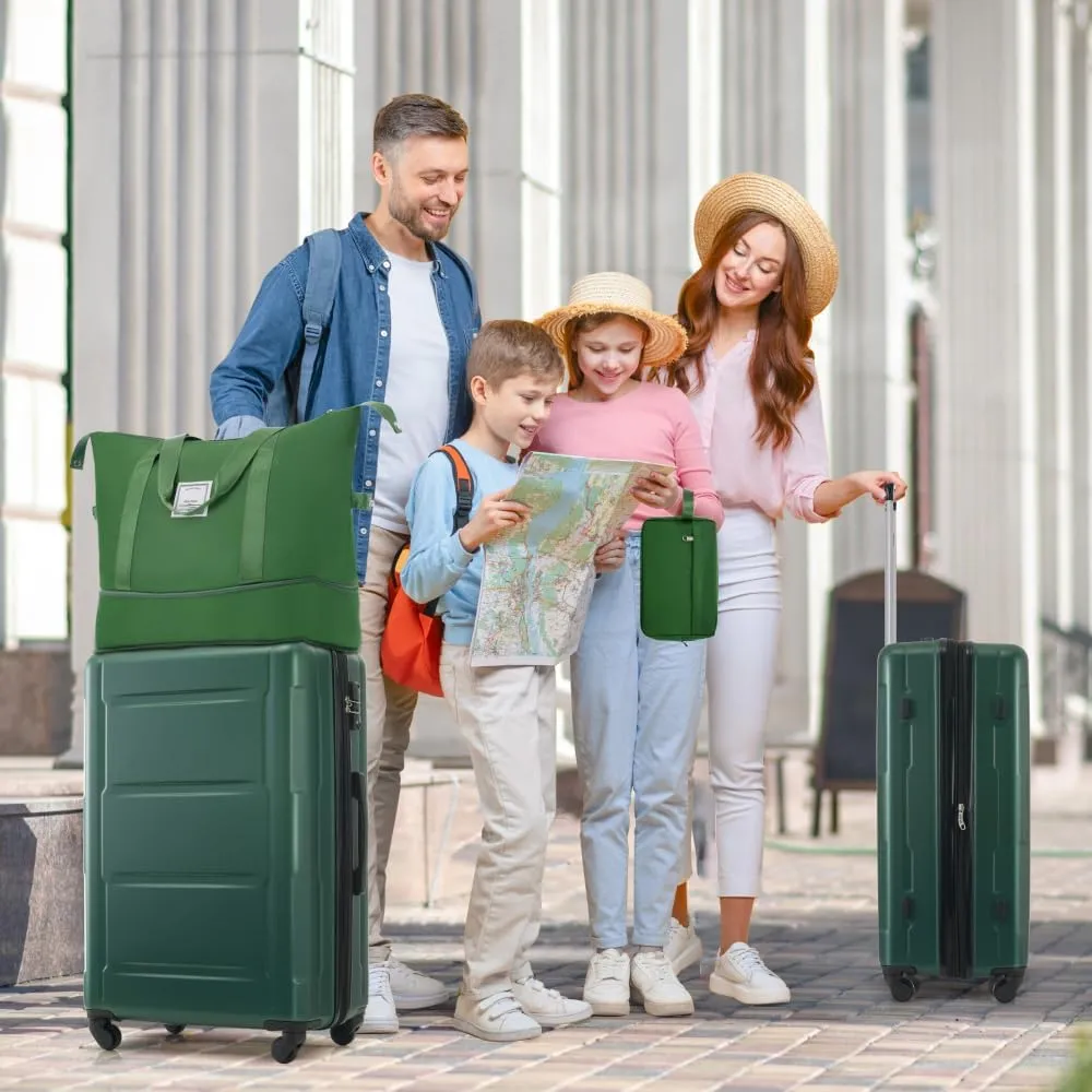2 Piece Luggage Sets - Lightweight Expandable Carry on Luggage with Spinner Wheels and TSA Lock, Durable ABS Suitcase (20"   24")(Green)