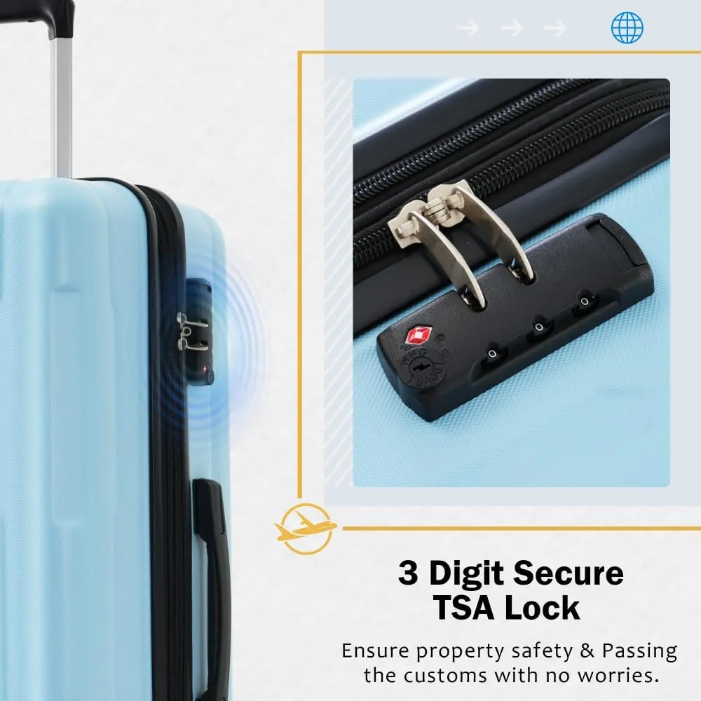 2 Piece Luggage Sets - Lightweight Expandable Carry on Luggage with Spinner Wheels and TSA Lock, Durable ABS Suitcase (20"   24")(Light Blue)