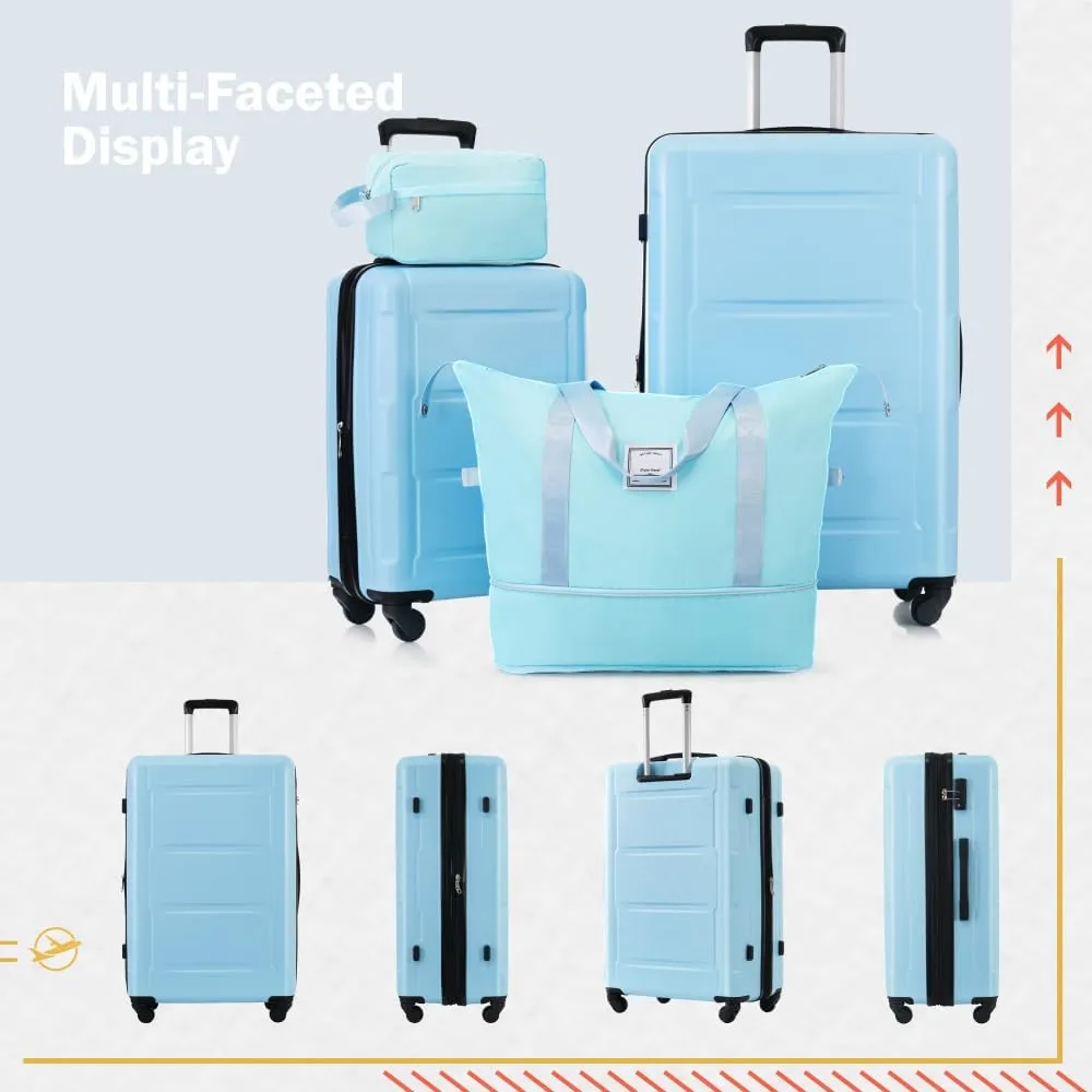 2 Piece Luggage Sets - Lightweight Expandable Carry on Luggage with Spinner Wheels and TSA Lock, Durable ABS Suitcase (20"   24")(Light Blue)