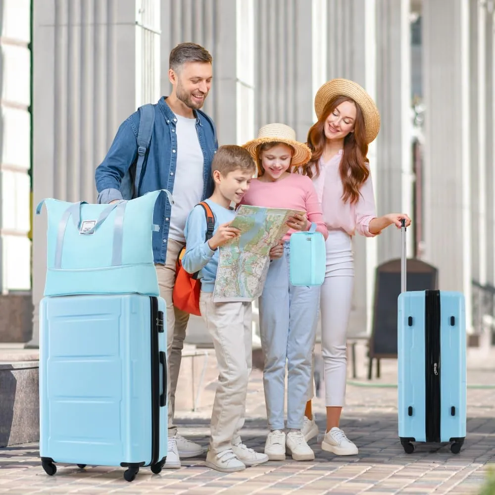 2 Piece Luggage Sets - Lightweight Expandable Carry on Luggage with Spinner Wheels and TSA Lock, Durable ABS Suitcase (20"   24")(Light Blue)