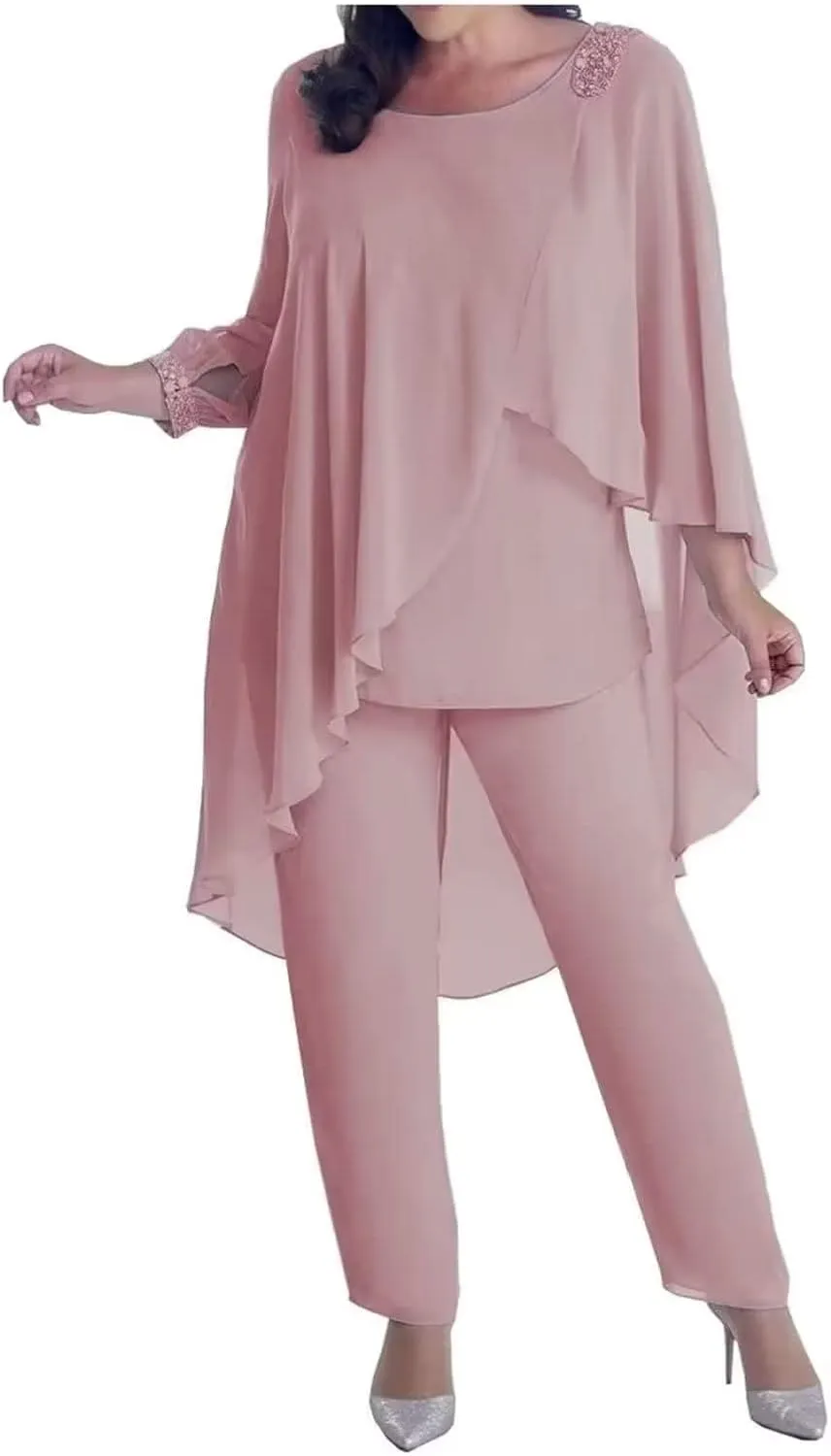 3 Pieces Mother of The Bride Pantsuits for Wedding Cloak 3/4 Long Sleeve Formal Dress for Evening Party