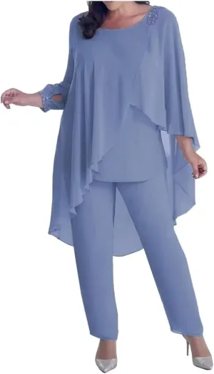3 Pieces Mother of The Bride Pantsuits for Wedding Cloak 3/4 Long Sleeve Formal Dress for Evening Party