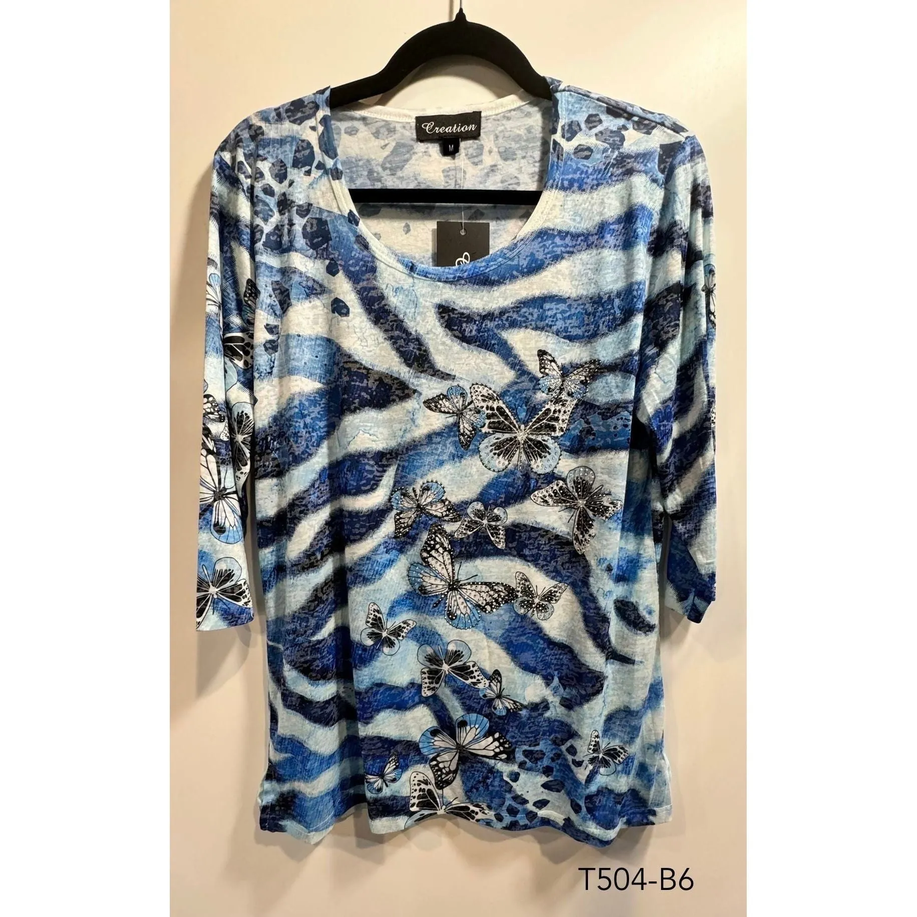 3/4 Sleeve Tee - Blues & Butterflies