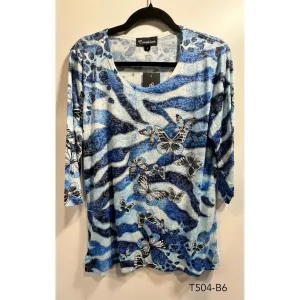 3/4 Sleeve Tee - Blues & Butterflies