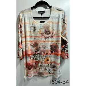 3/4 Sleeve Tee - Orange Flowers