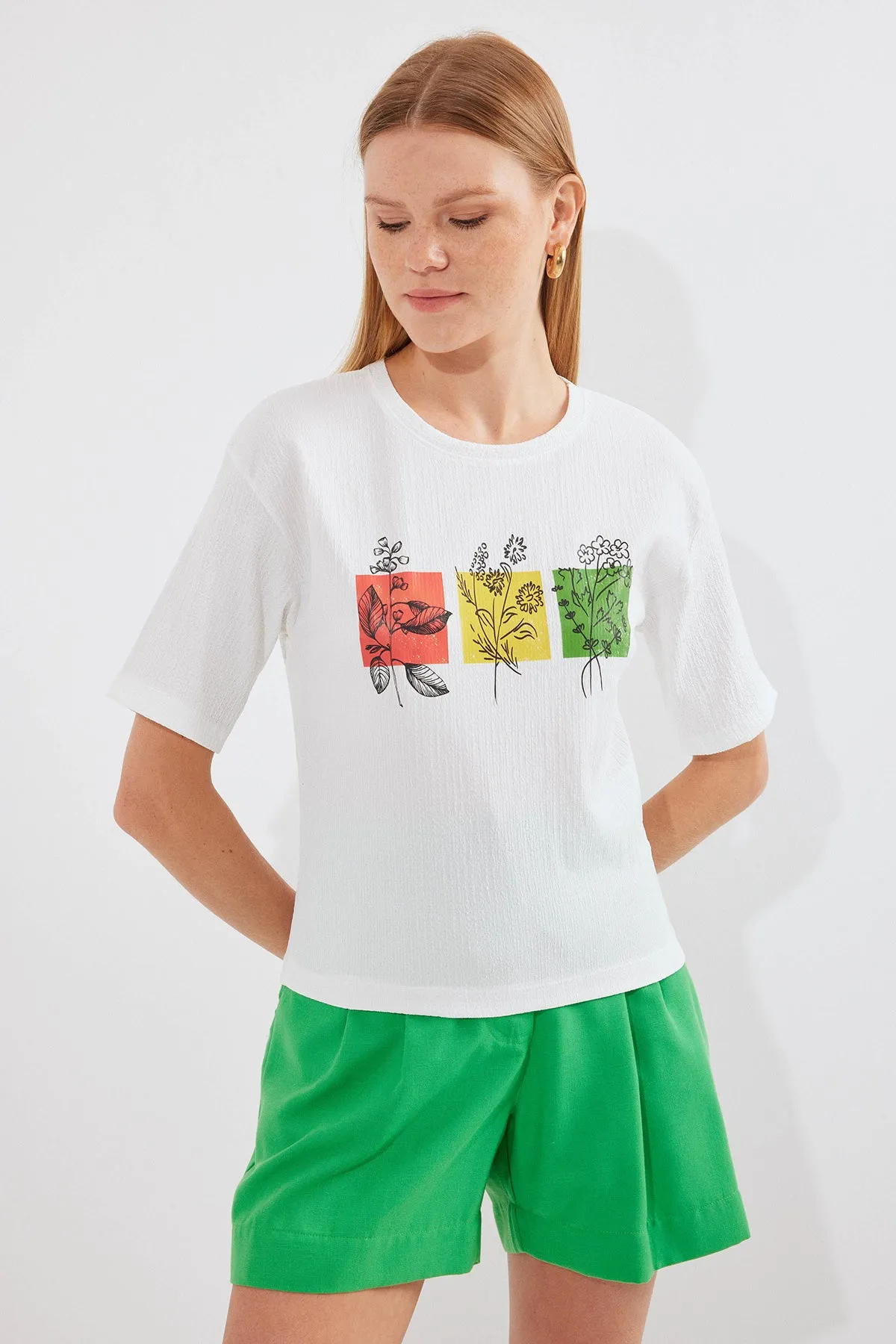 913 baskili örme basic tişört