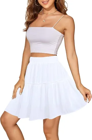 Afibi Women's Summer High Waist Floral Layered Ruffle Pleated Beach Mini Skirt