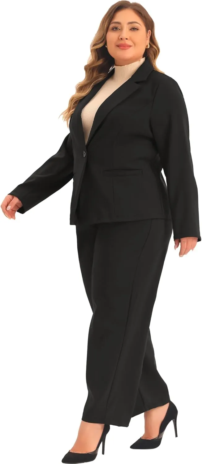 Agnes Orinda Plus Size Suit Two Piece Outfits for Women Business Office Blazer Jacket and Pants Suit Set