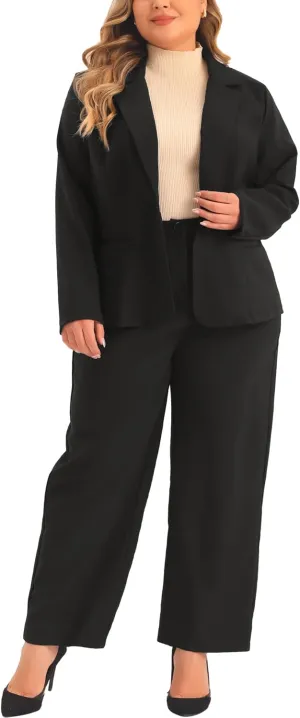 Agnes Orinda Plus Size Suit Two Piece Outfits for Women Business Office Blazer Jacket and Pants Suit Set