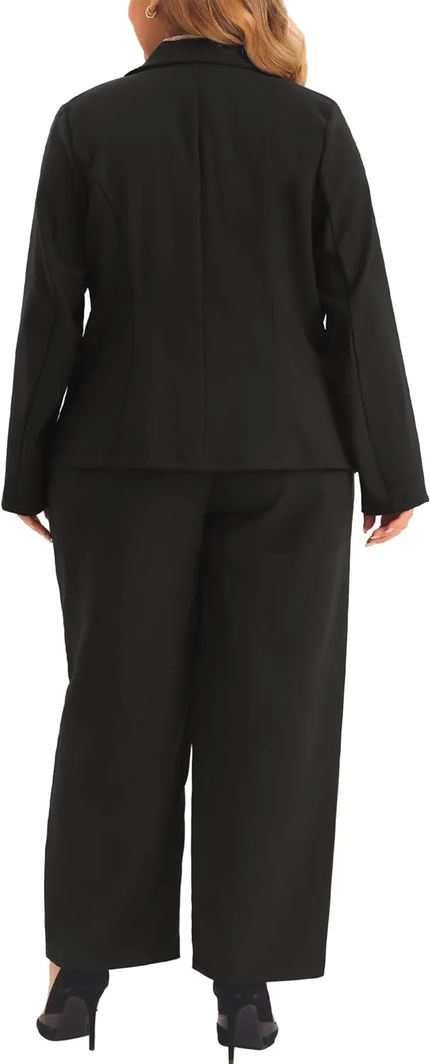 Agnes Orinda Plus Size Suit Two Piece Outfits for Women Business Office Blazer Jacket and Pants Suit Set