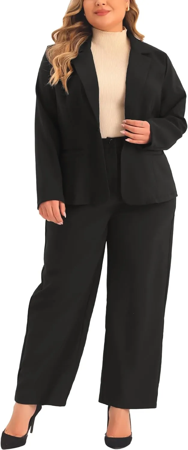 Agnes Orinda Plus Size Suit Two Piece Outfits for Women Business Office Blazer Jacket and Pants Suit Set