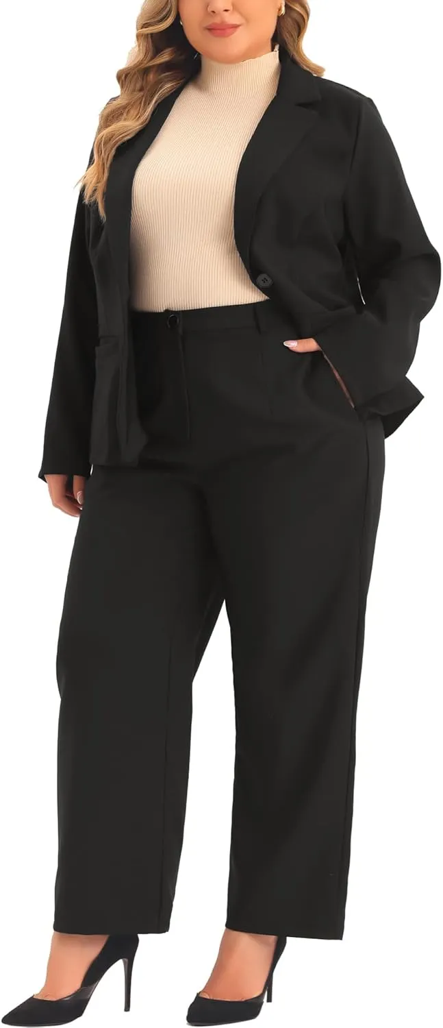 Agnes Orinda Plus Size Suit Two Piece Outfits for Women Business Office Blazer Jacket and Pants Suit Set