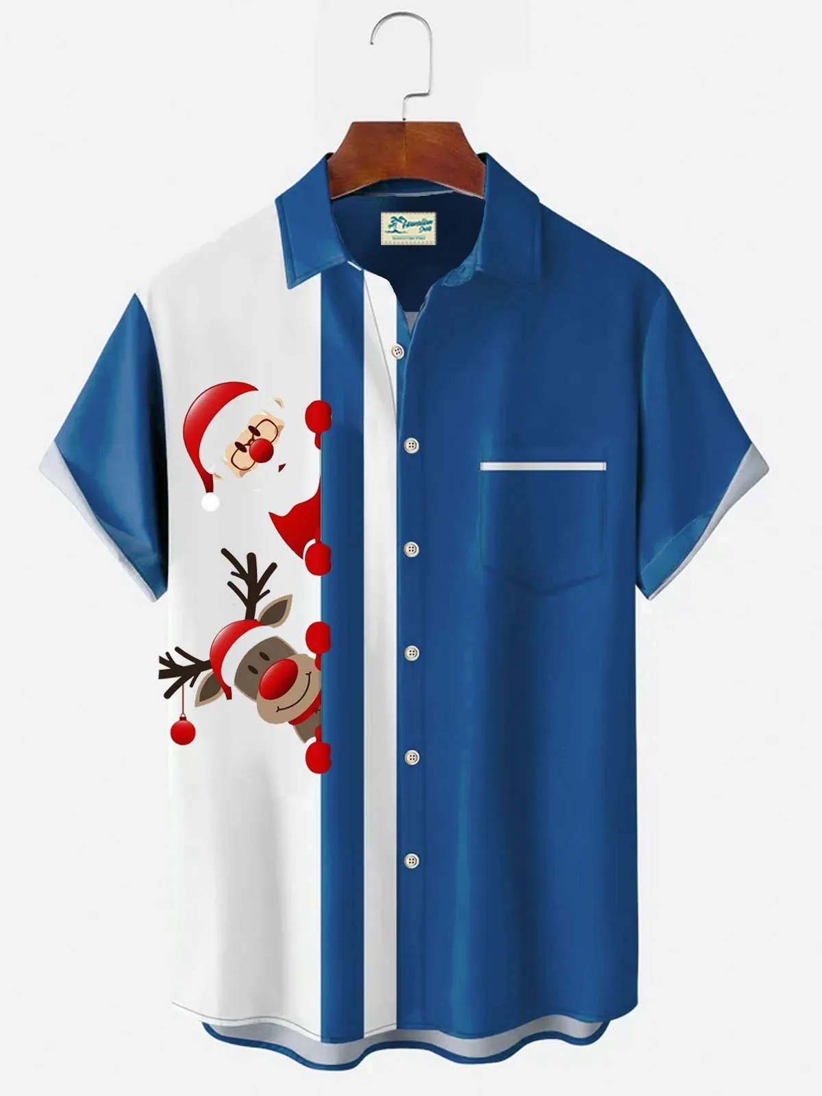 Alohadaddy Christmas Holiday Red Men's Bowling Shirts Santa Elk Cartoon Stretch Comfortable Easy Care Camp Pocket Shirts
