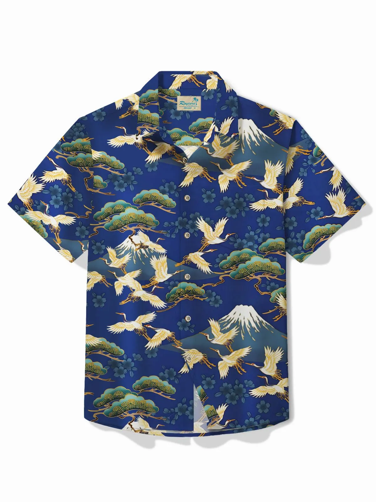 Alohadaddy Japanese Oriental Blue Men's Hawaiian Shirt Stretch Breathable Comfortable Pocket Camp Shirt Big Tall