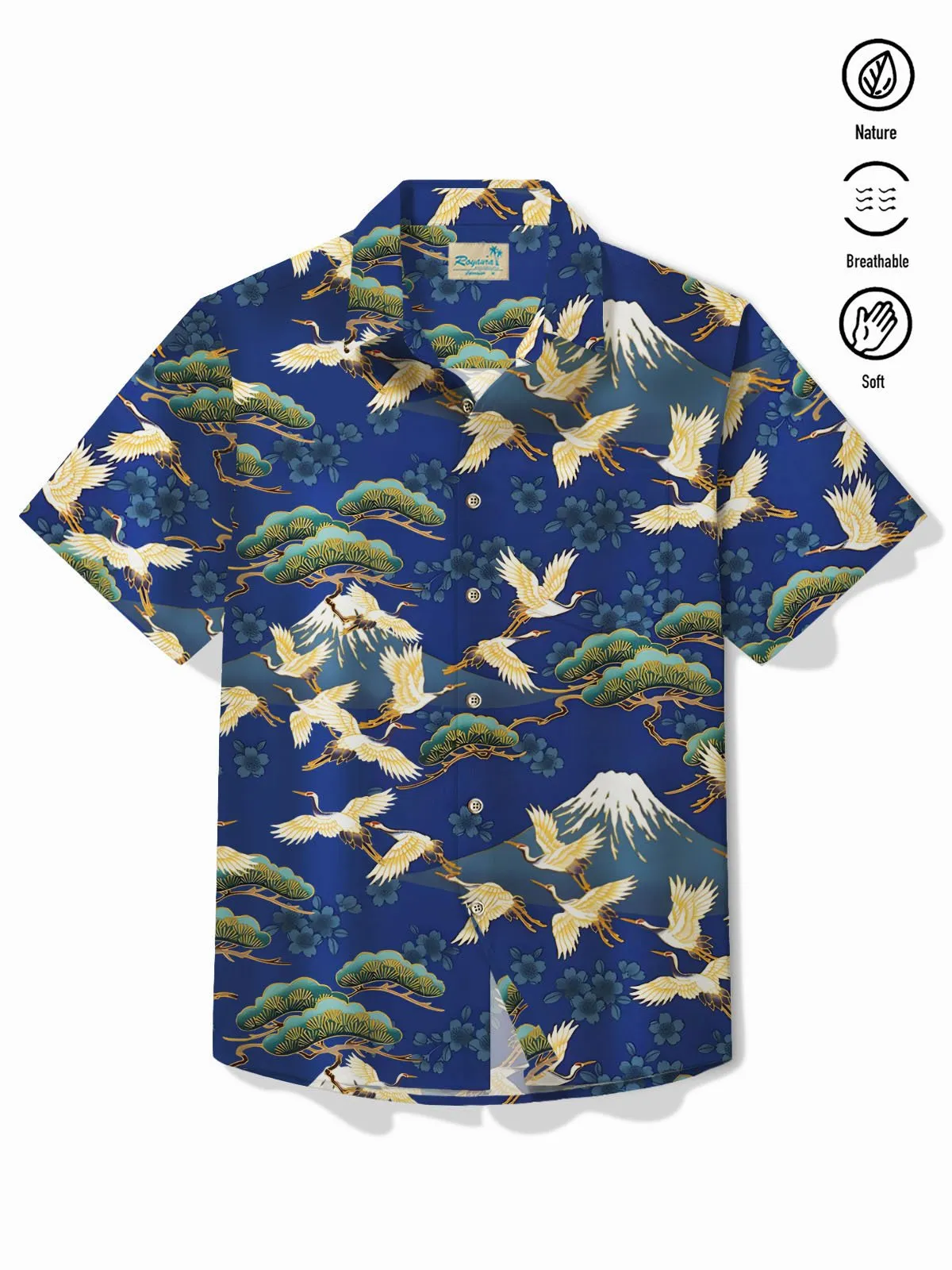 Alohadaddy Japanese Oriental Blue Men's Hawaiian Shirt Stretch Breathable Comfortable Pocket Camp Shirt Big Tall