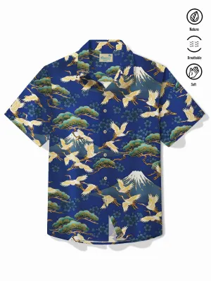 Alohadaddy Japanese Oriental Blue Men's Hawaiian Shirt Stretch Breathable Comfortable Pocket Camp Shirt Big Tall