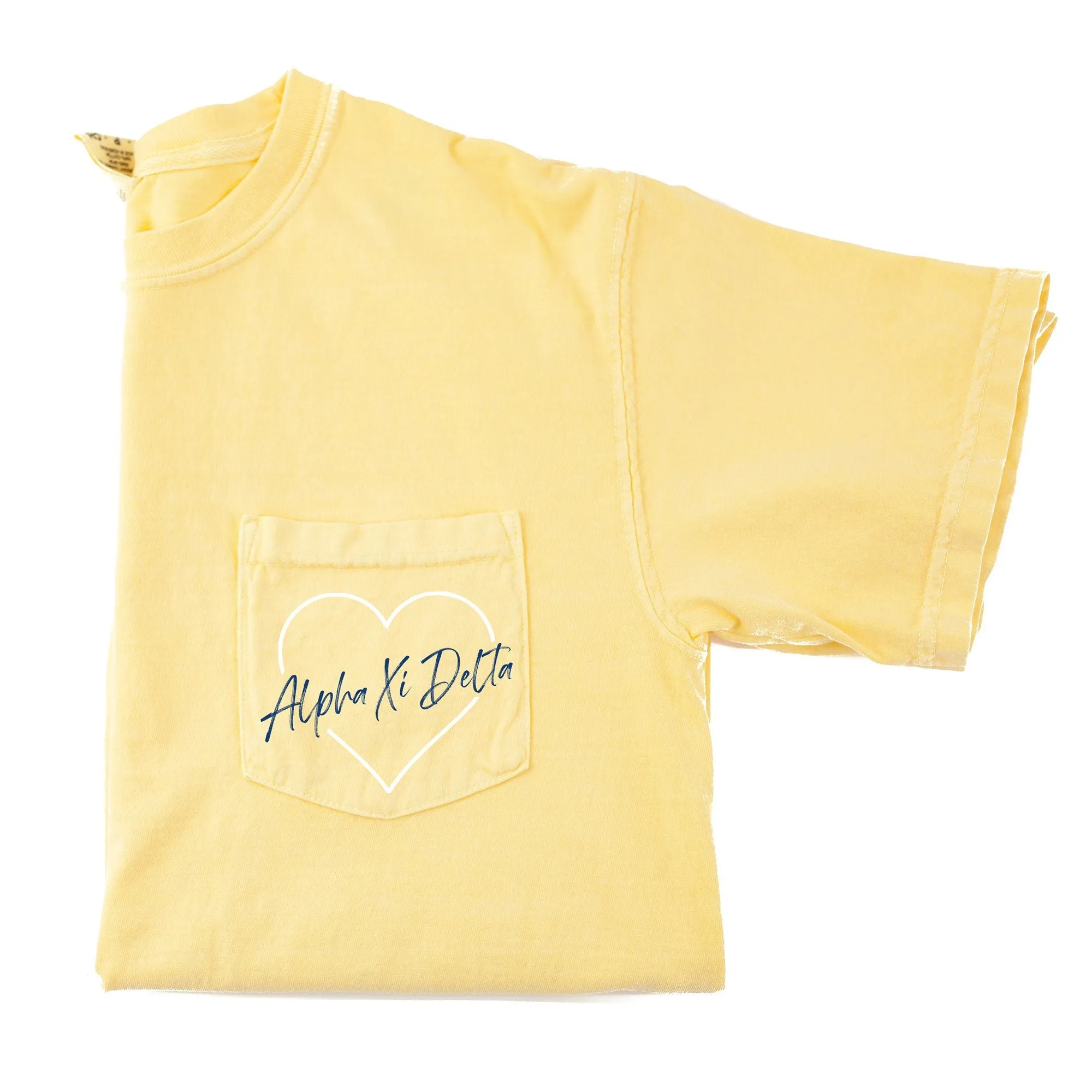Alpha Xi Delta Heart Pocket T-Shirt - Butter