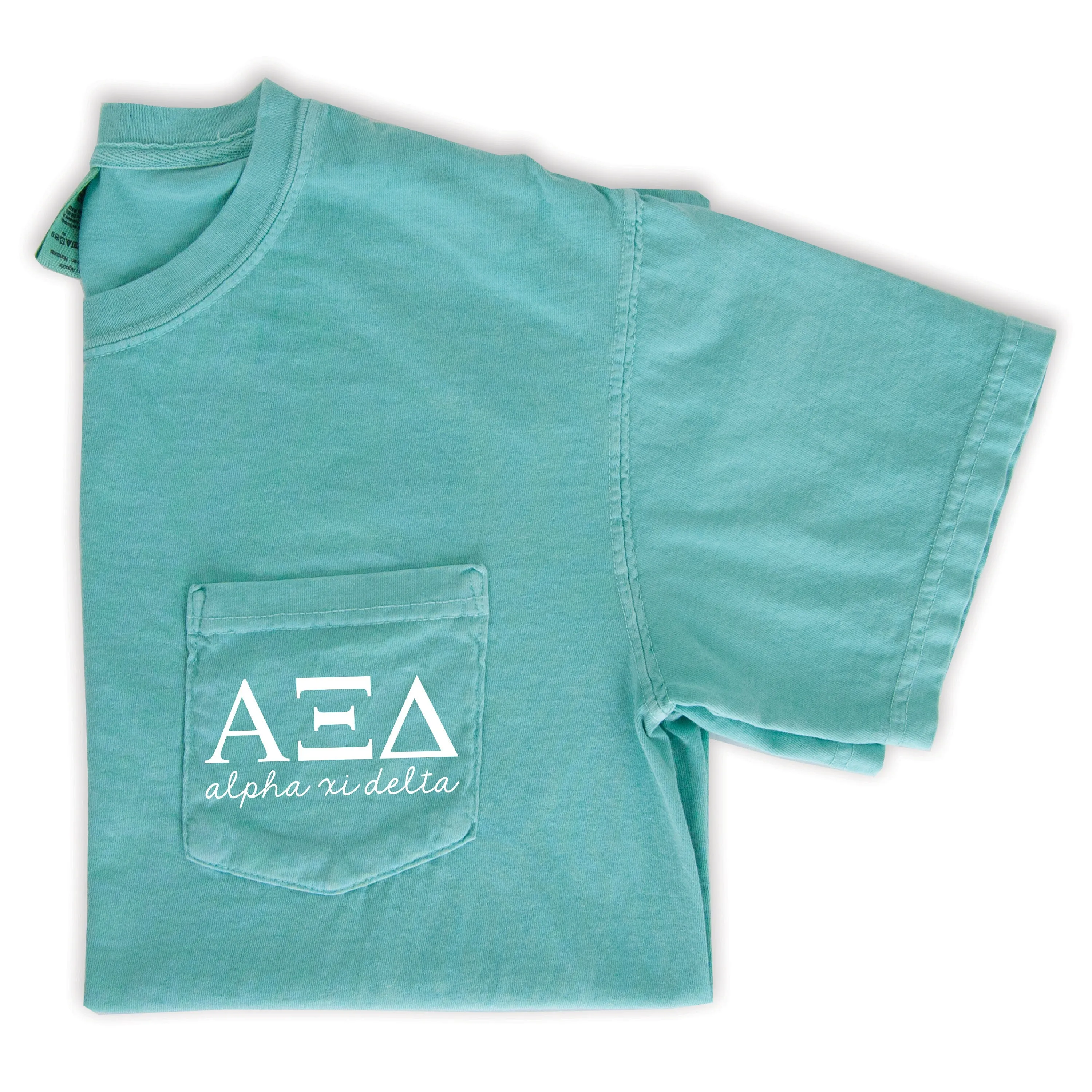 Alpha Xi Delta Script Letters Pocket Tee - Mint