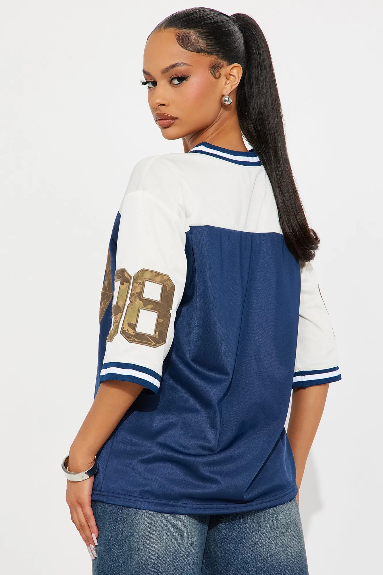 Amika Camo Jersey Short Sleeve Tee - Navy/combo