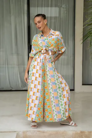 Annelie Multicolour Abstract Tile Wide Leg Cropped Pants