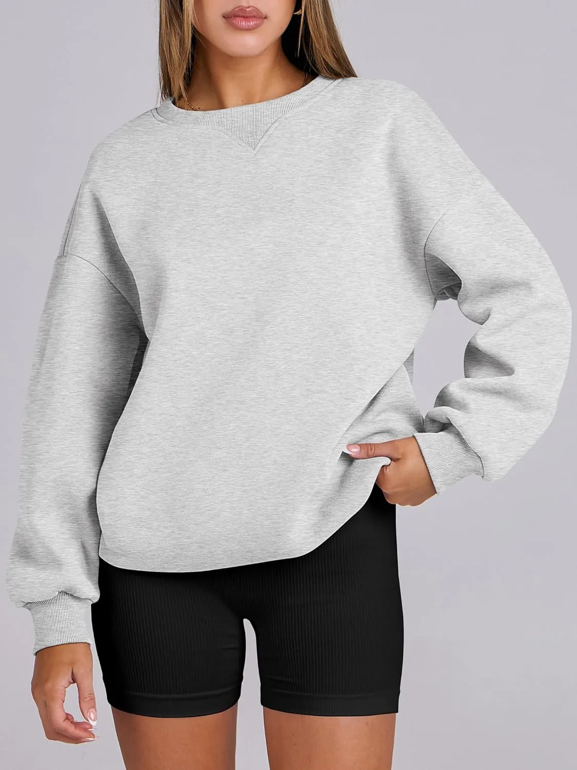 ANRABESS Womens Sweatshirts Oversized Fleece Crew Neck Pullover Hoodies Casual Comfy 2025 Fall Fashion Basic Sweatshirt