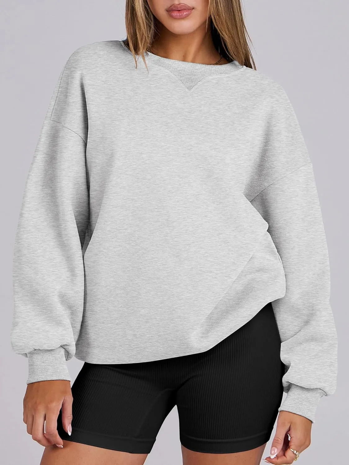 ANRABESS Womens Sweatshirts Oversized Fleece Crew Neck Pullover Hoodies Casual Comfy 2025 Fall Fashion Basic Sweatshirt