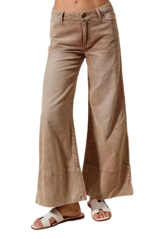 Apparel- Wide Leg Flared Washed Corduroy Pants