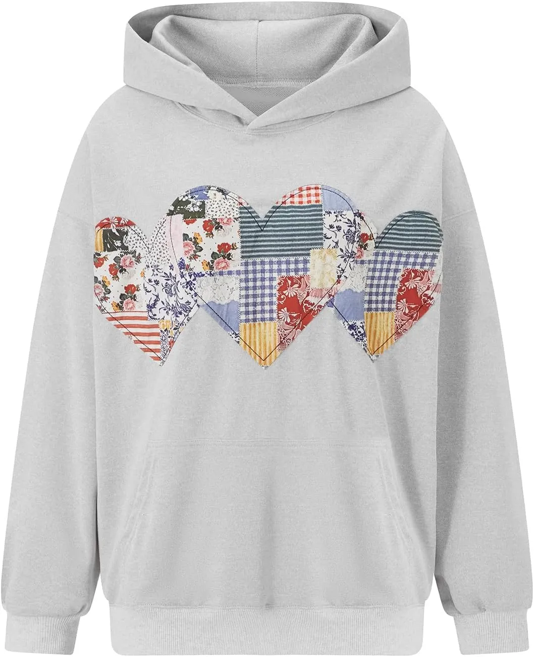 Argeousgor Women's Fall Loose Hoodies Heart Applique Long Sleeve Hood Pullover with Kangaroo Pocket