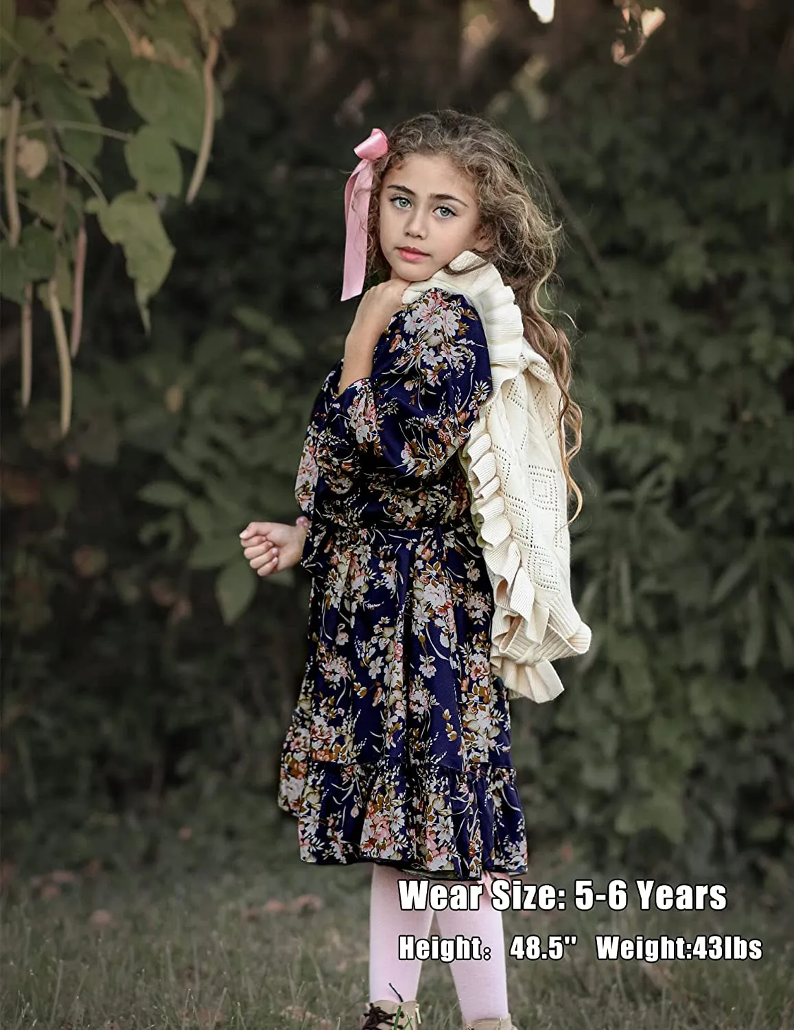 Arshiner Girls Long Sleeve Dress Ruffle Flowy Swing Midi Dresses