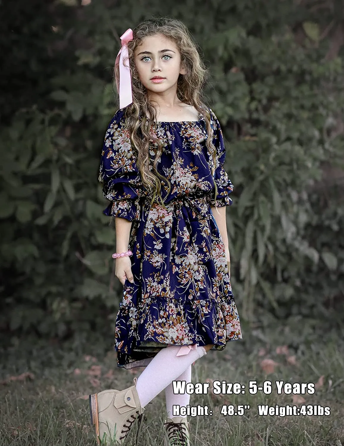 Arshiner Girls Long Sleeve Dress Ruffle Flowy Swing Midi Dresses