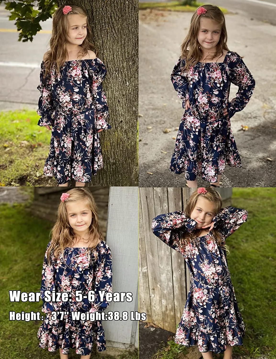 Arshiner Girls Long Sleeve Dress Ruffle Flowy Swing Midi Dresses