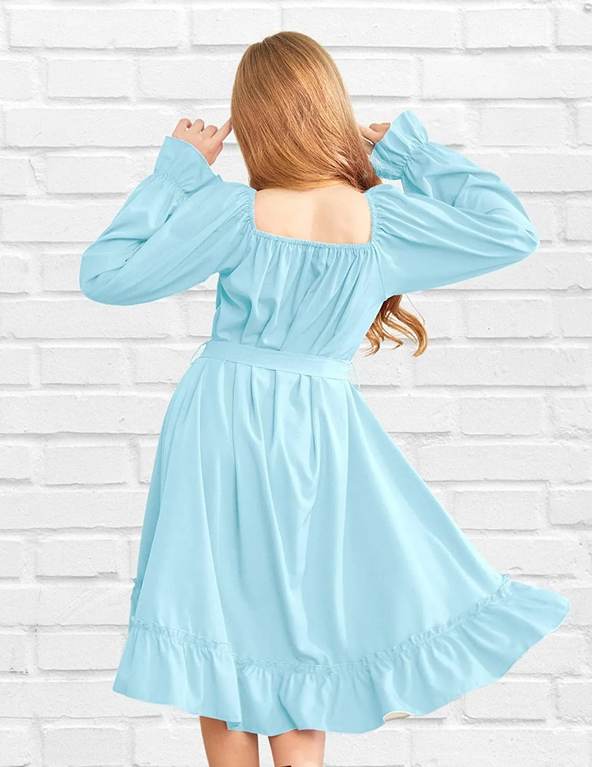 Arshiner Girls Long Sleeve Dress Ruffle Flowy Swing Midi Dresses