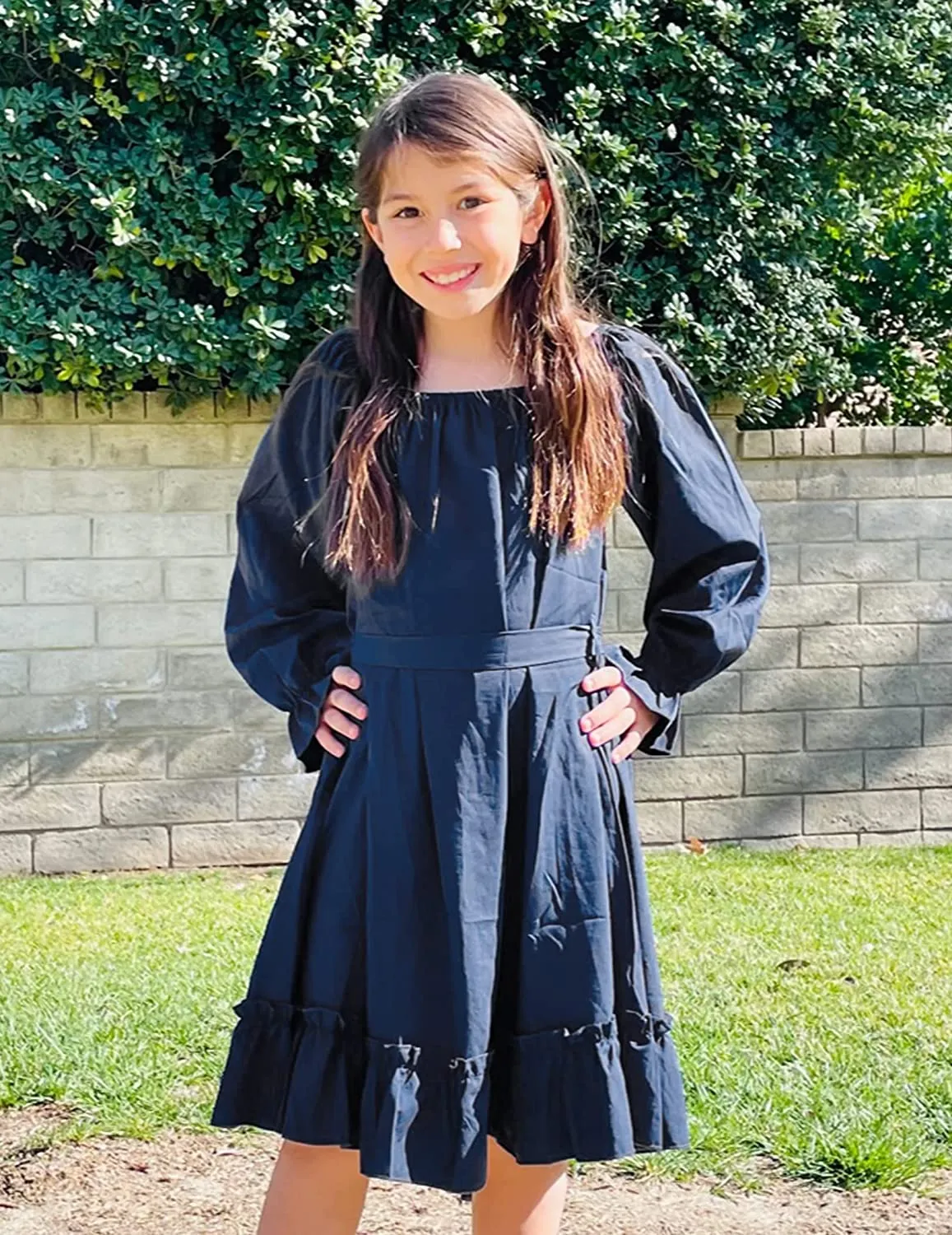 Arshiner Girls Long Sleeve Dress Ruffle Flowy Swing Midi Dresses