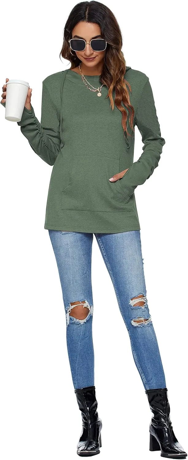 AUSELILY Long Sleeve Drawstrings Hoddie Sweatshirt With Thumb Holes Hoodie for Women