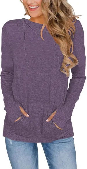 AUSELILY Long Sleeve Drawstrings Hoddie Sweatshirt With Thumb Holes Hoodie for Women