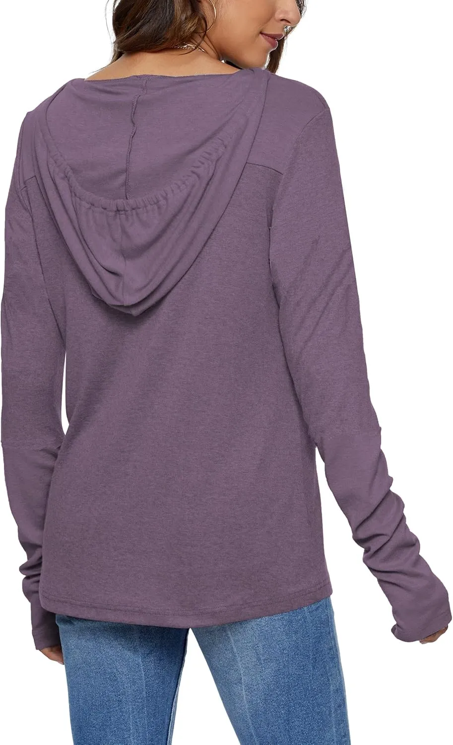 AUSELILY Long Sleeve Drawstrings Hoddie Sweatshirt With Thumb Holes Hoodie for Women