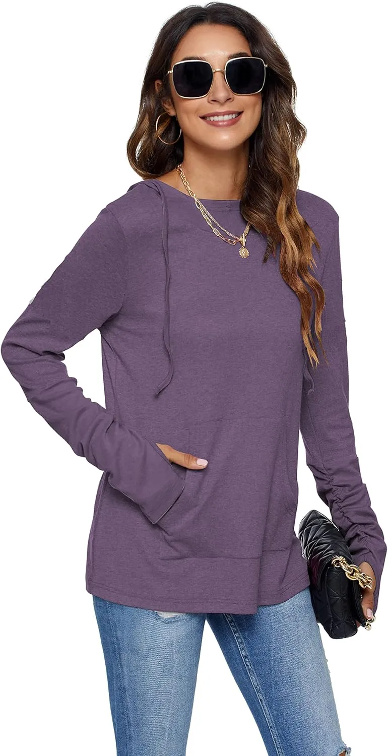 AUSELILY Long Sleeve Drawstrings Hoddie Sweatshirt With Thumb Holes Hoodie for Women