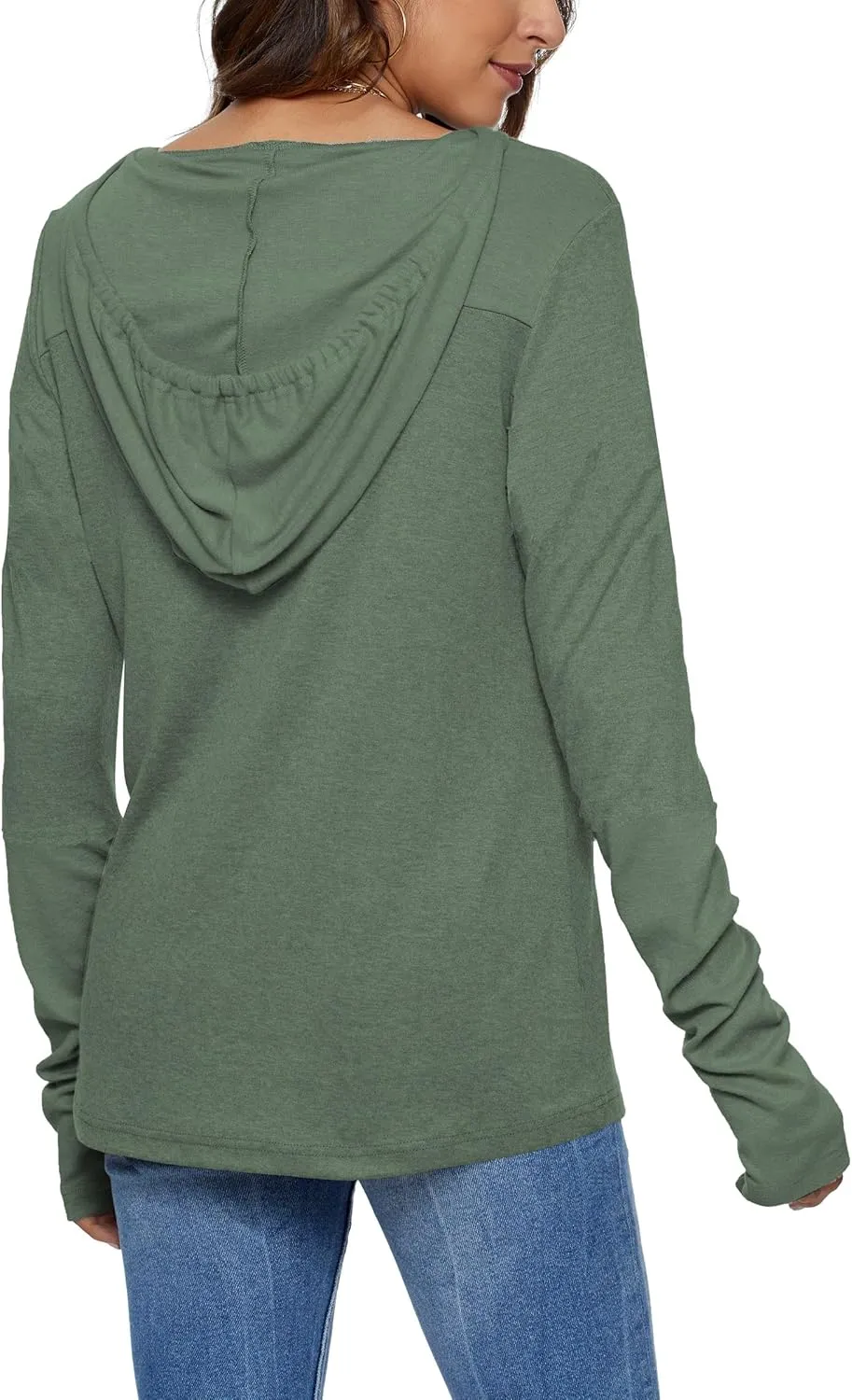 AUSELILY Long Sleeve Drawstrings Hoddie Sweatshirt With Thumb Holes Hoodie for Women