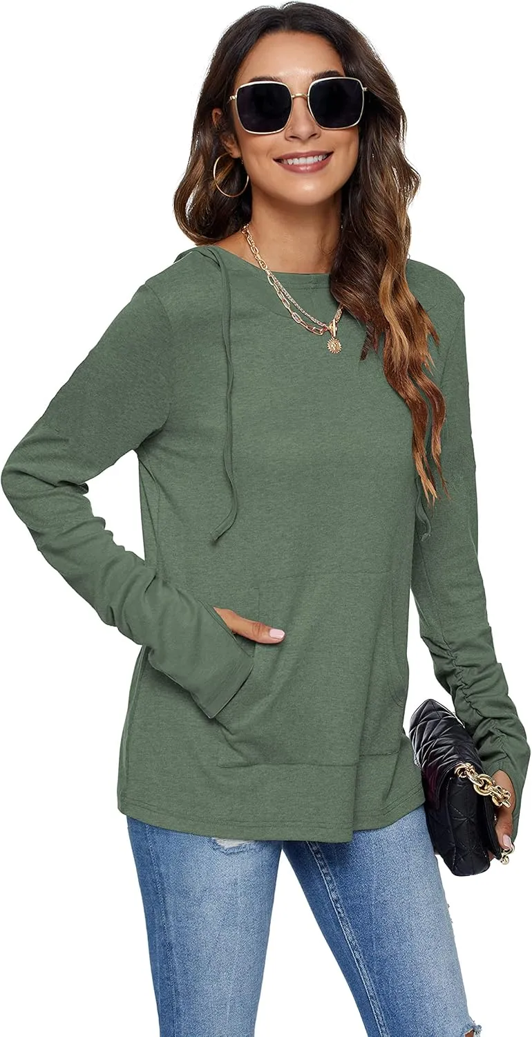 AUSELILY Long Sleeve Drawstrings Hoddie Sweatshirt With Thumb Holes Hoodie for Women