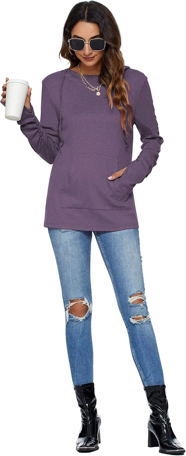AUSELILY Long Sleeve Drawstrings Hoddie Sweatshirt With Thumb Holes Hoodie for Women